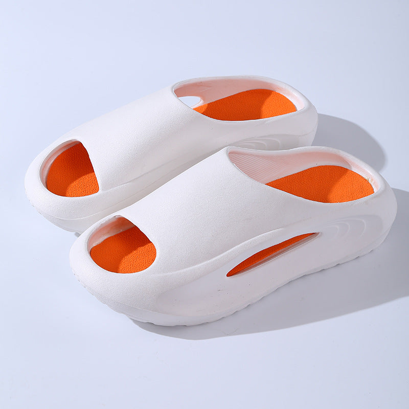 Fashionable Sports Slippers, one piece molding, anti-slip, in black, white, thick, comfortable soles for outdoor/indoor wear.