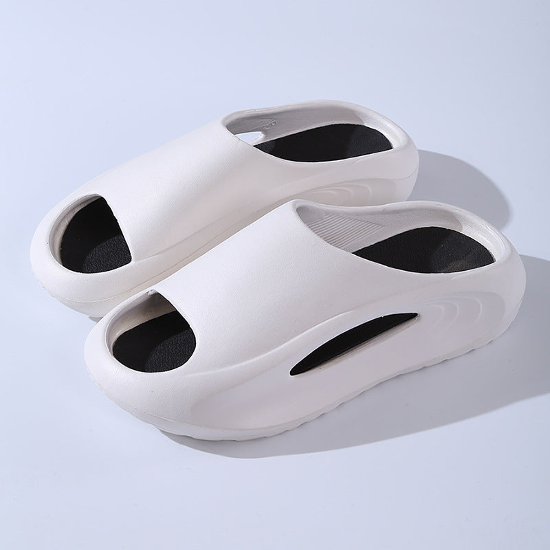 Fashionable Sports Slippers, one piece molding, anti-slip, in black, white, thick, comfortable soles for outdoor/indoor wear.