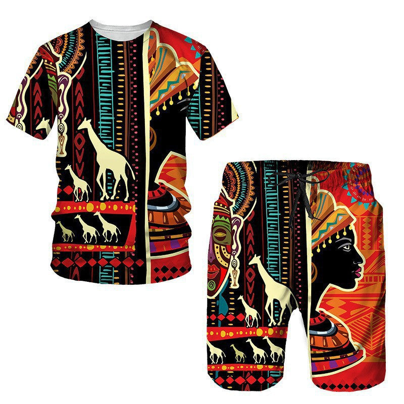 Men's African Print Short Sleeve T-Shirt and Shorts Set