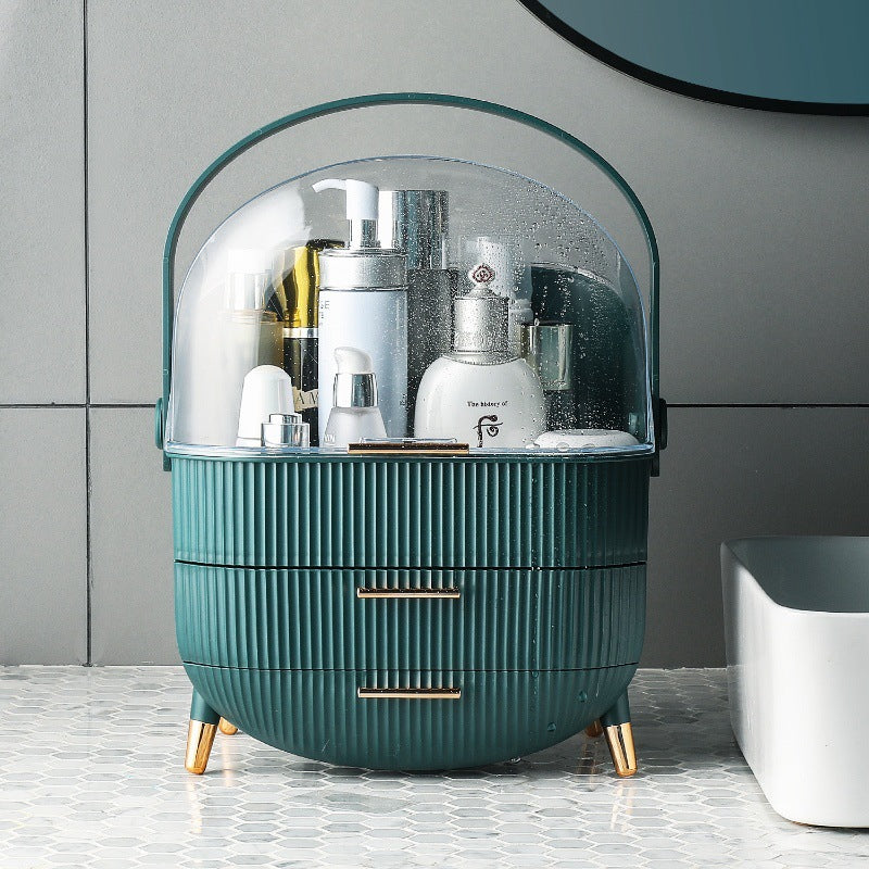 Cosmetics Storage Box, Spacious Design: Large-capacity organizer with dedicated compartments for lipsticks, masks, and cosmetics.