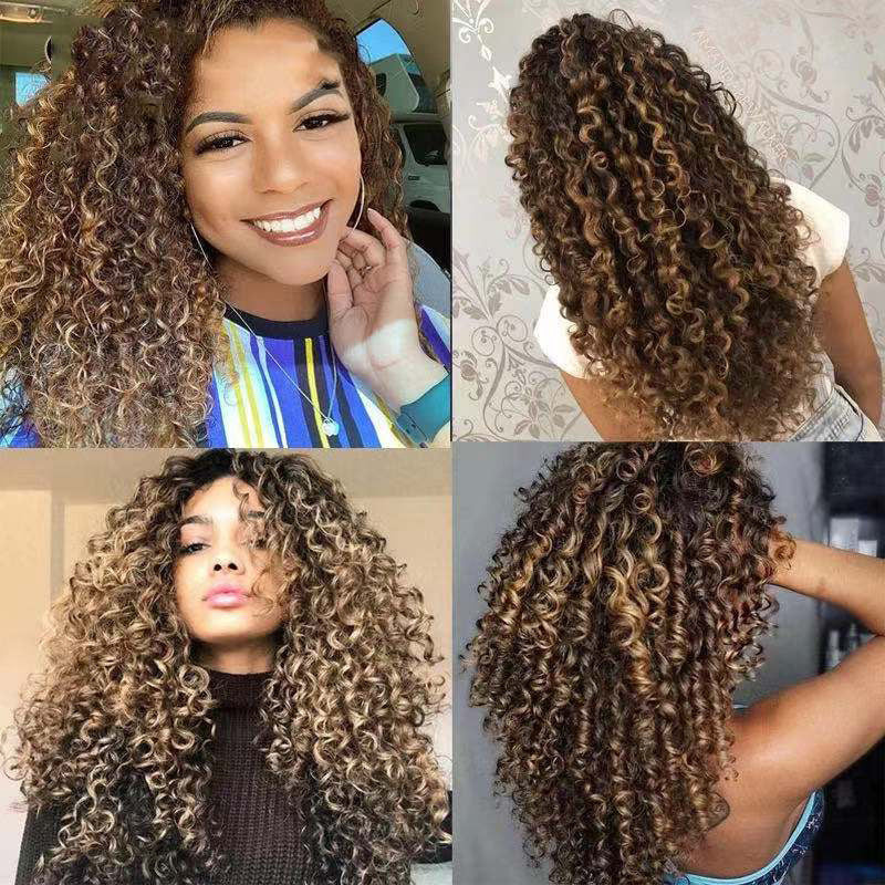 Europe and the United States high temperature small volume wig, can be permed and dyed, comes in black, light brown, light gold.
