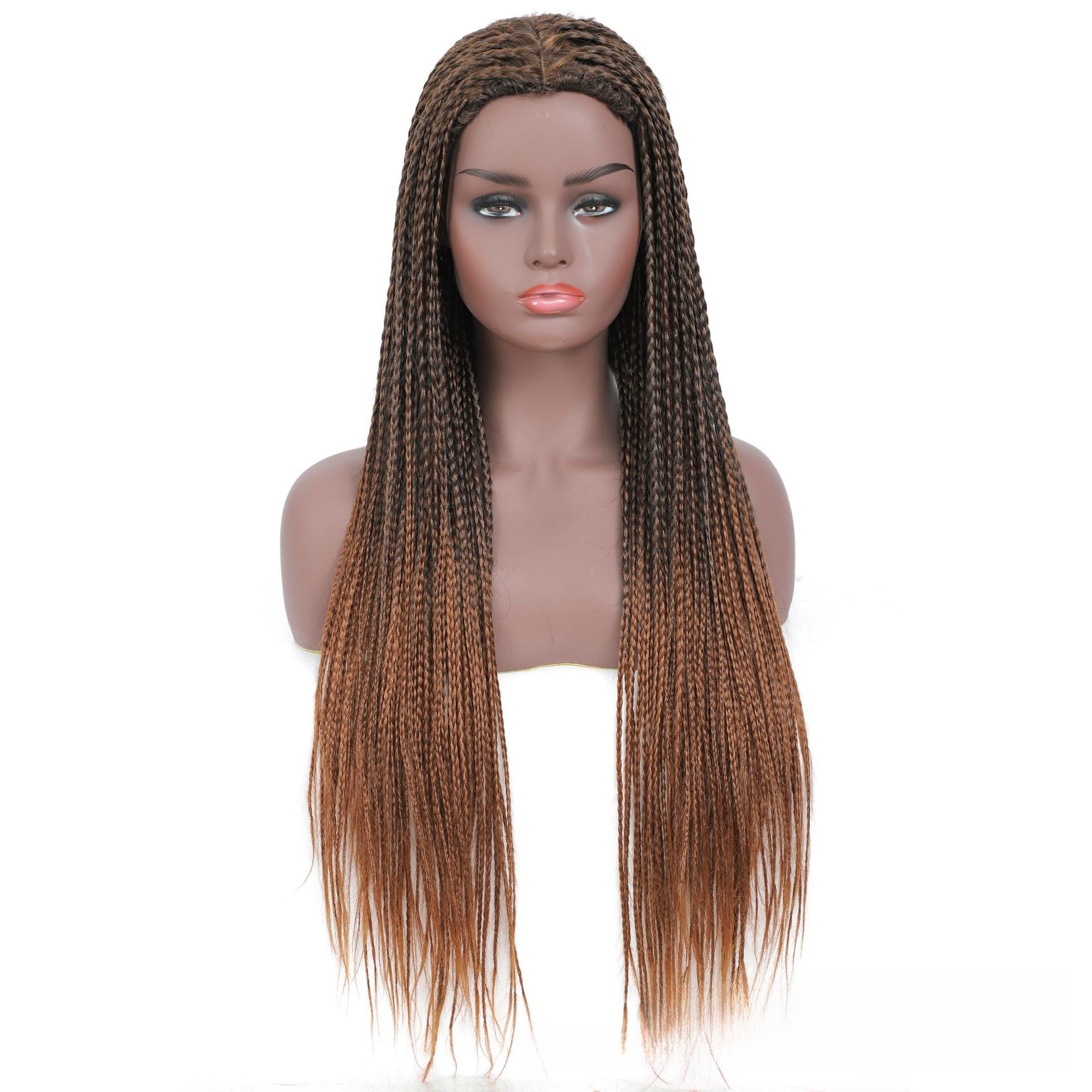 Three-Braid wig, Material: High-temperature synthetic fiber. Length: 26 inches, available in 8 colors, weight: Approximately 430g.
Style: Long curly hair, can be straightened or styled.