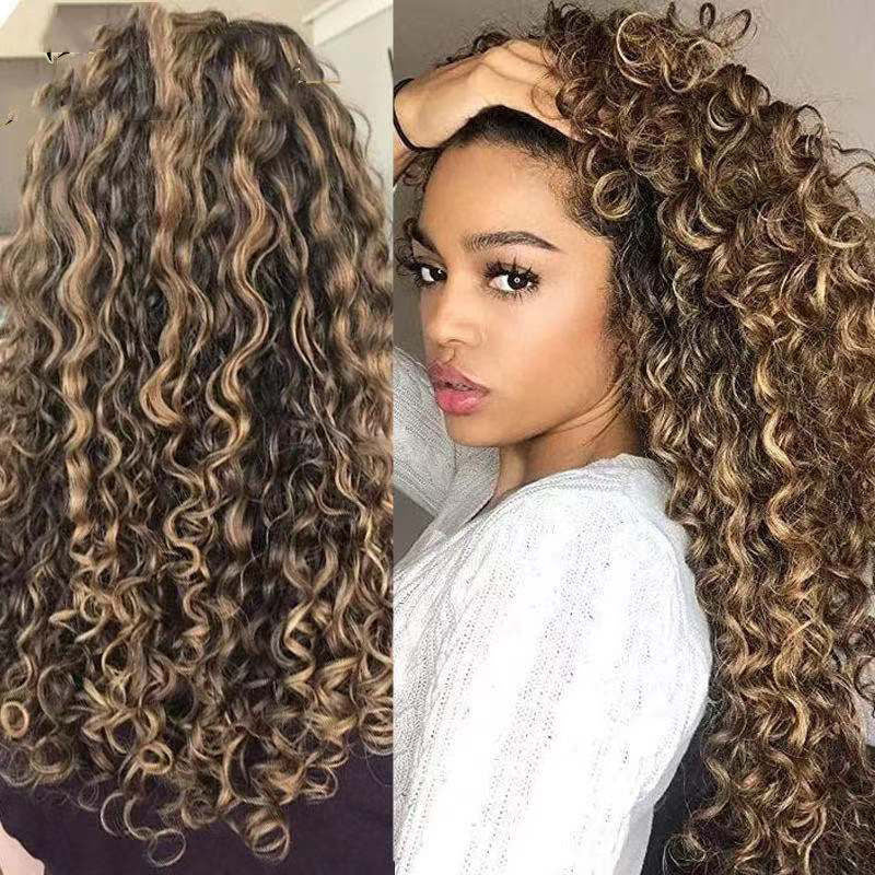 Europe and the United States high temperature small volume wig, can be permed and dyed, comes in black, light brown, light gold.