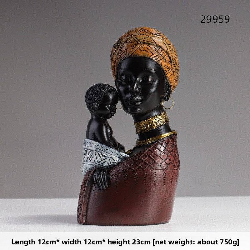 African Mother and Son Resin Statue Vintage Home Decor