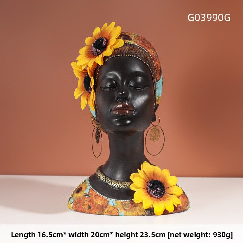 African Mother and Son Resin Statue Vintage Home Decor