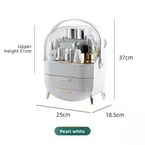 Cosmetics Storage Box, Spacious Design: Large-capacity organizer with dedicated compartments for lipsticks, masks, and cosmetics.