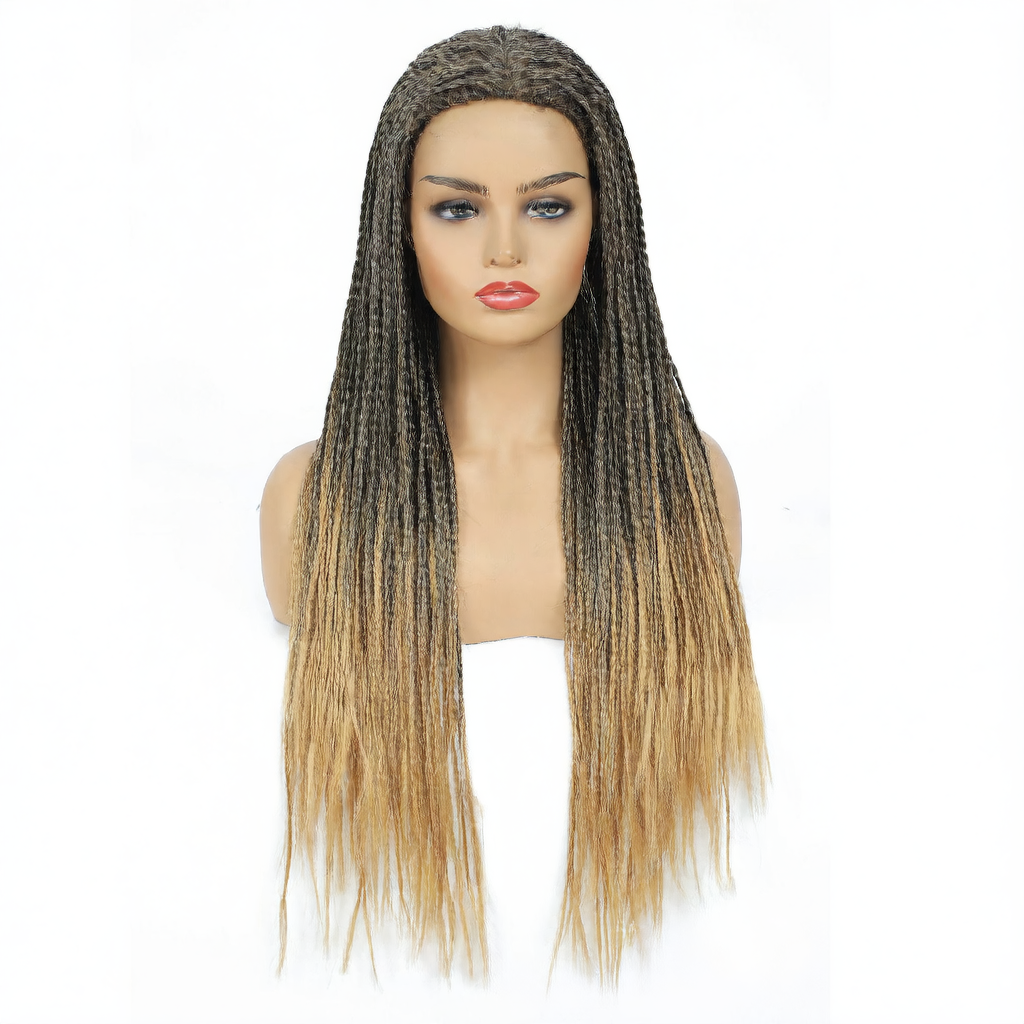 Three-Braid wig, Material: High-temperature synthetic fiber. Length: 26 inches, available in 8 colors, weight: Approximately 430g.
Style: Long curly hair, can be straightened or styled.