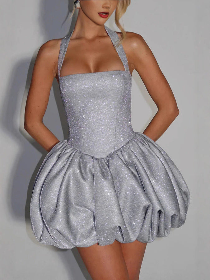 Elegant Sequin Halterneck Dress, secure neckline for a sophisticated look, Sequin Embellishment: Sparkling bead details for a glamorous appearance. 
Lined Interior: High-quality fabric lining for comfort and durability.