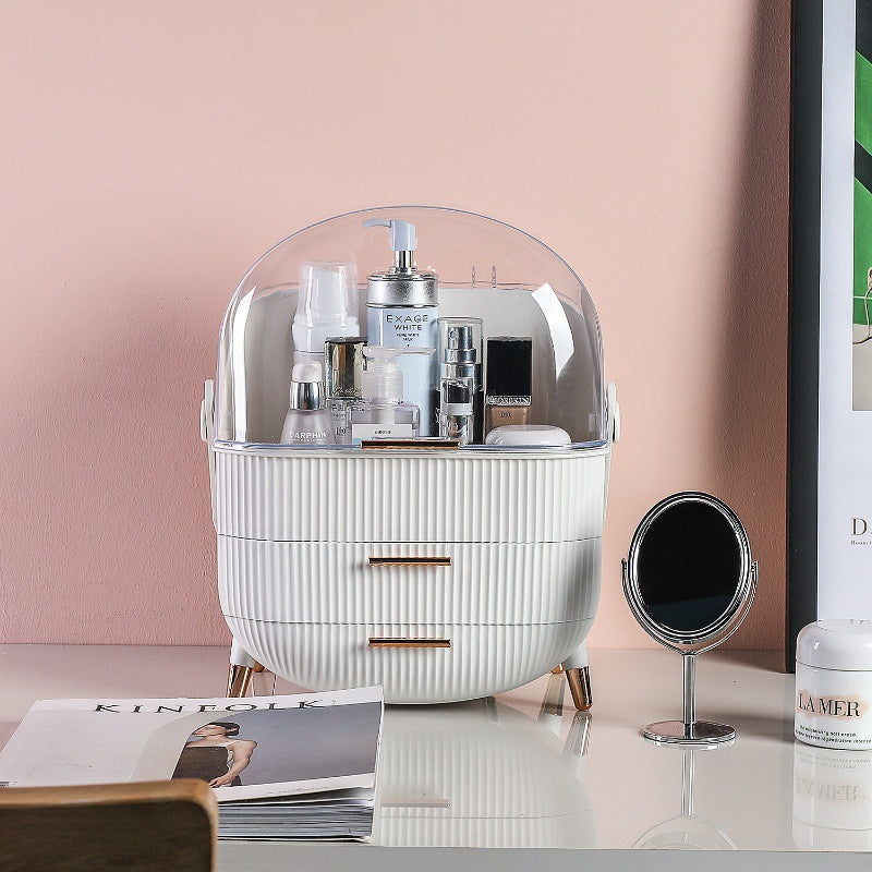 Cosmetics Storage Box, Spacious Design: Large-capacity organizer with dedicated compartments for lipsticks, masks, and cosmetics.