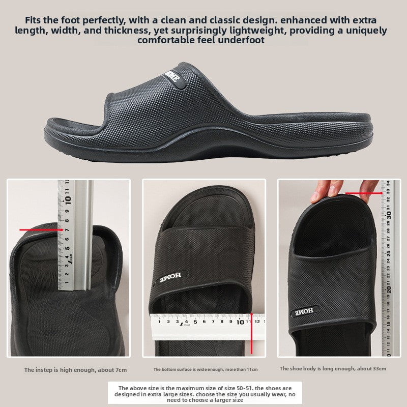Men's plus-size slippers, Anti-slip: Enhanced safety with textured EVA sole for secure footing on wet surfaces. 
Breathable: Designed for comfort with air-permeable material to keep feet cool and dry.
