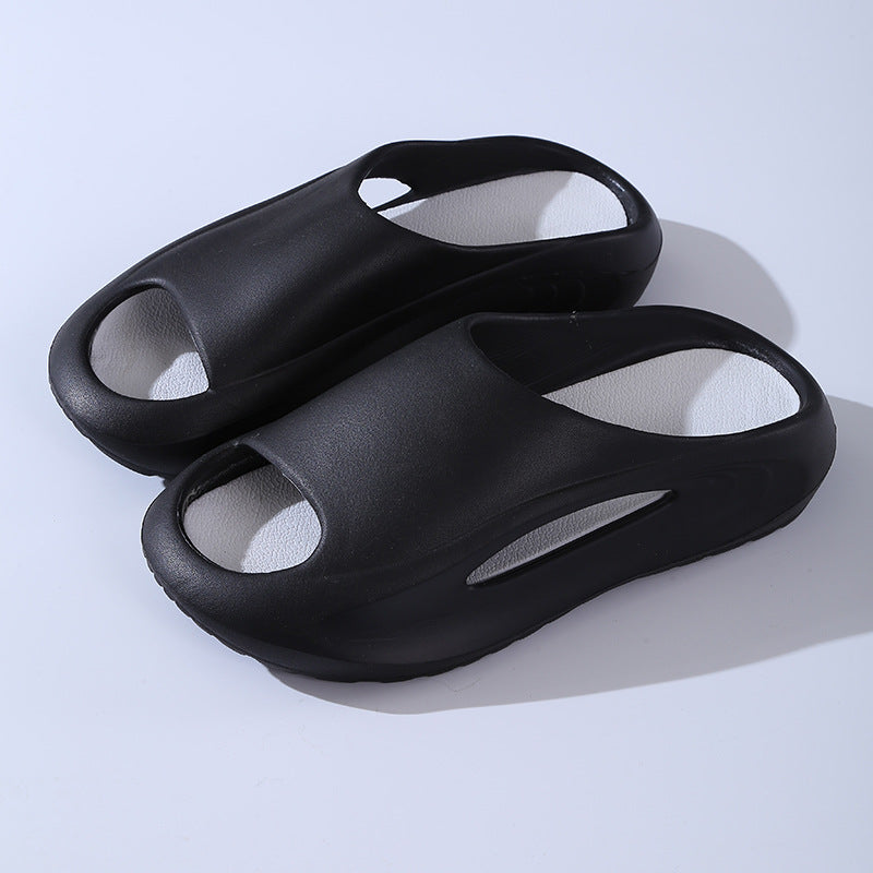 Fashionable Sports Slippers, one piece molding, anti-slip, in black, white, thick, comfortable soles for outdoor/indoor wear.