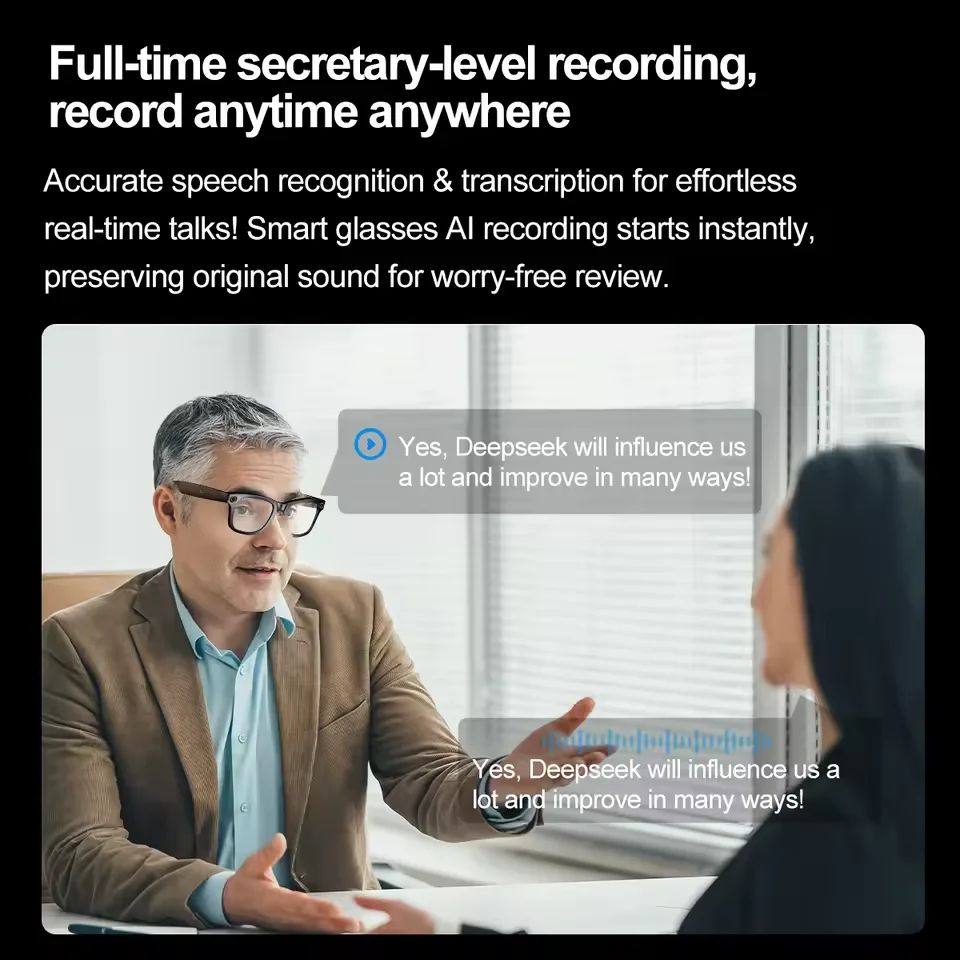AI Smart Glasses with Camera and Color-Changing Lenses. Google Glass, accurate speech, translation, HI-Fi Audio.