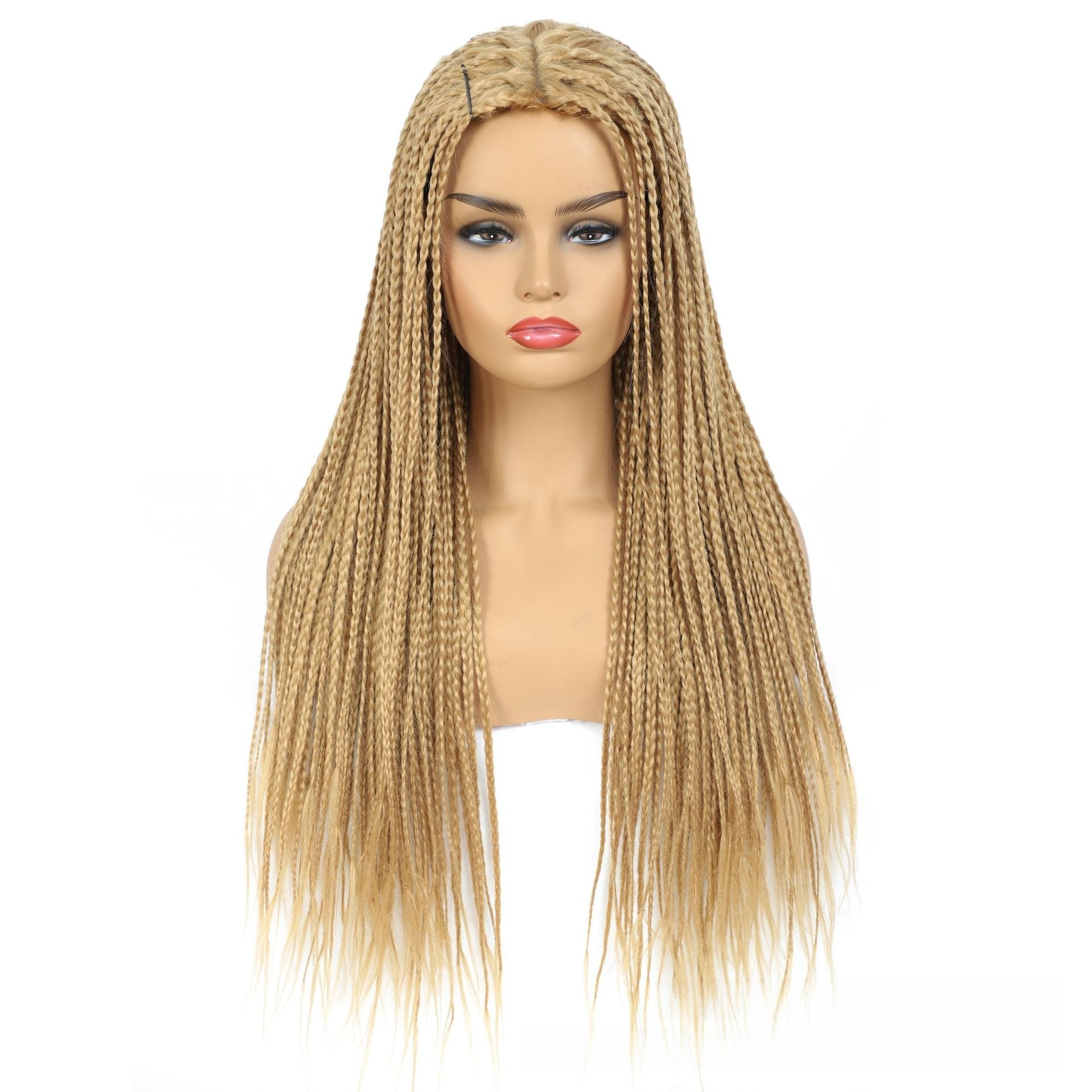 Three-Braid wig, Material: High-temperature synthetic fiber. Length: 26 inches, available in 8 colors, weight: Approximately 430g.
Style: Long curly hair, can be straightened or styled.