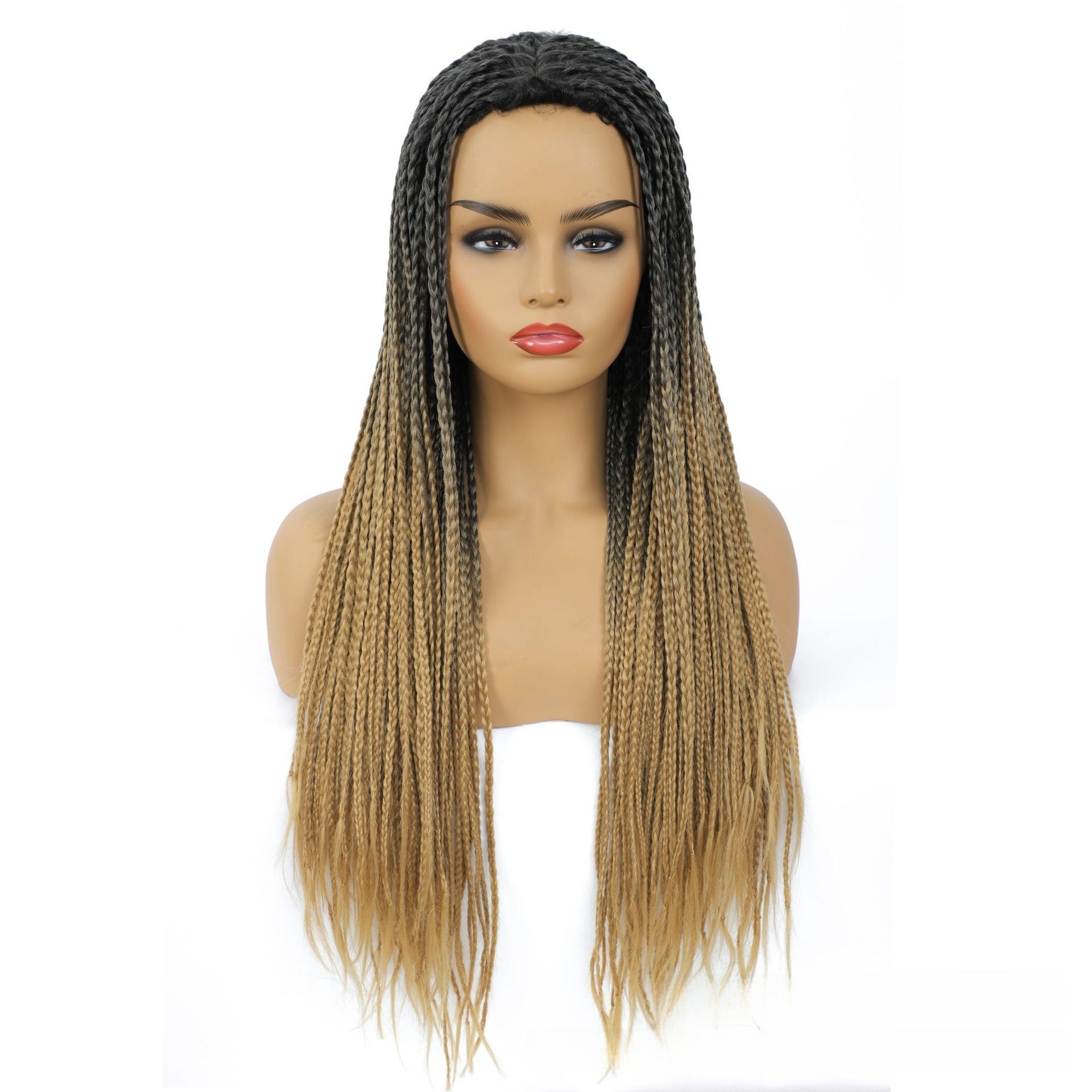 Three-Braid wig, Material: High-temperature synthetic fiber. Length: 26 inches, available in 8 colors, weight: Approximately 430g.
Style: Long curly hair, can be straightened or styled.