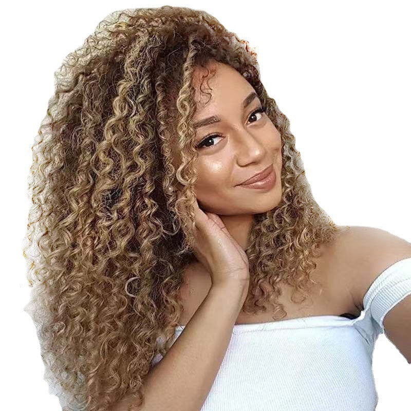 Europe and the United States high temperature small volume wig, can be permed and dyed, comes in black, light brown, light gold.