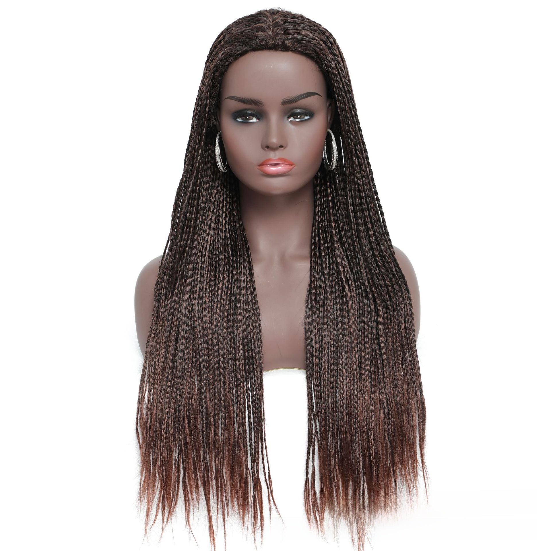 Three-Braid wig, Material: High-temperature synthetic fiber. Length: 26 inches, available in 8 colors, weight: Approximately 430g.
Style: Long curly hair, can be straightened or styled.