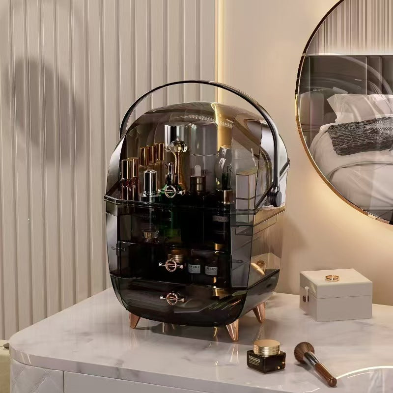 Cosmetics Storage Box, Spacious Design: Large-capacity organizer with dedicated compartments for lipsticks, masks, and cosmetics.